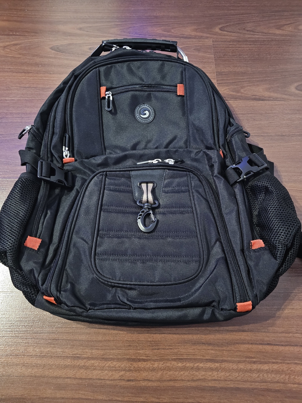 Black Men's Travel Backpack with Red Accents